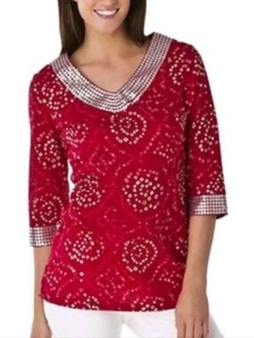 Calypso St. Barth For Target Red Top With Silver Sequins Size Medium